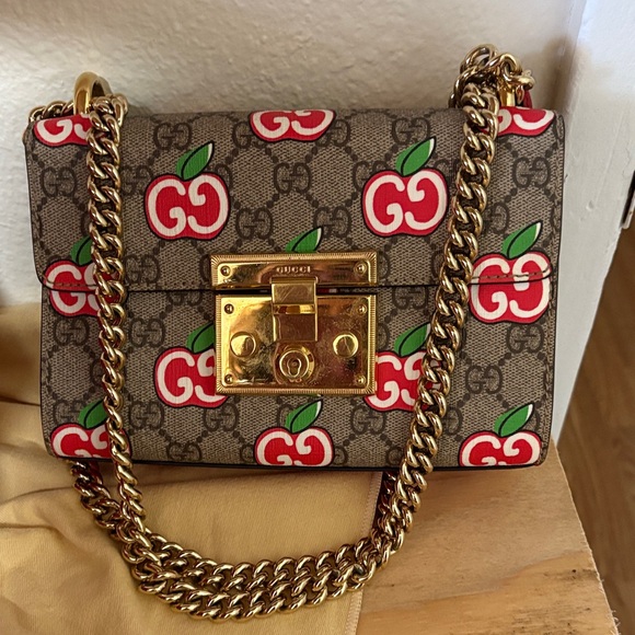 Gucci Mini Bag with Red Apple Print and Gold Chain - Picture 1 of 10